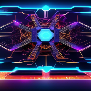 A futuristic graphics card with glowing edges, powered by a network of interconnected nodes symbolizing AI.